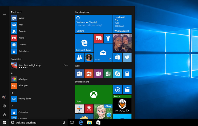 windows 10 universary update start menu