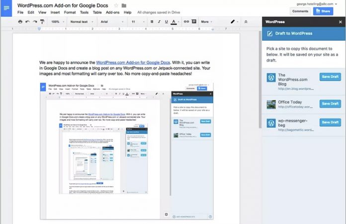 WordPress ekstenzija Google Docs